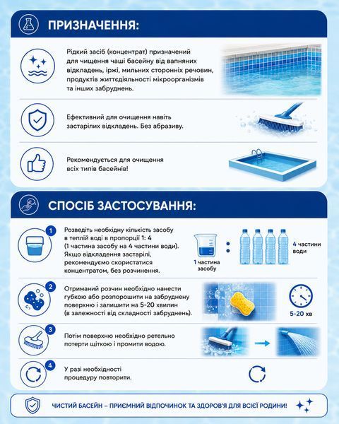 Средство для очистки чаши бассейна от налета (концентрат), 1л Silver life sl3104 фото
