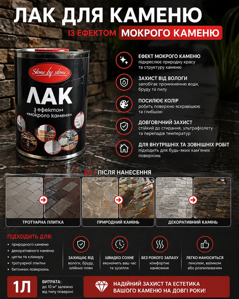 Лак для каменю з ефектом &laquo;Мокрого каменю&raquo; Stone by stone 1л Stone by1 фото